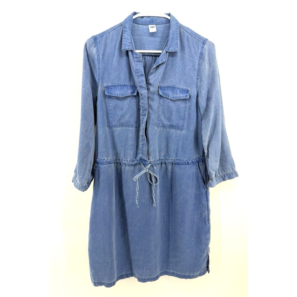 OLD NAVY Blue Denim Shirt Dress Chambray Button Tie Front Casual Soft Women S